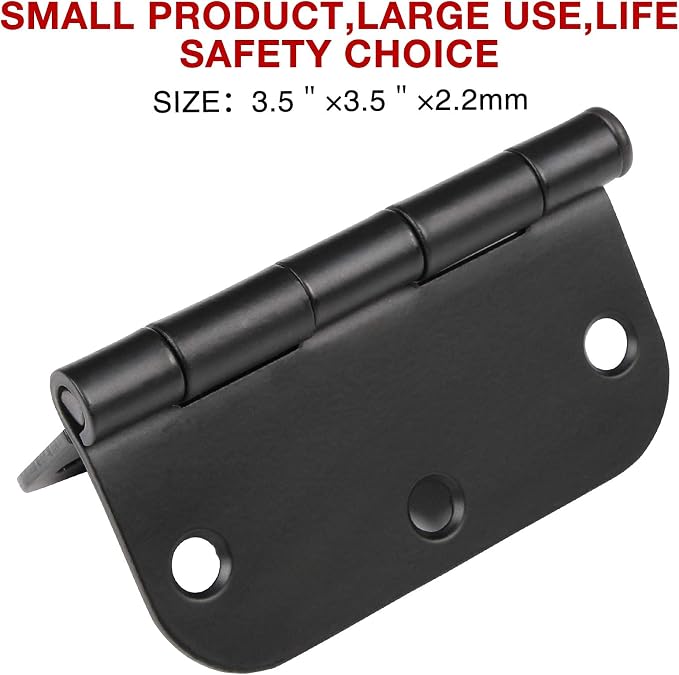 30 Pack Rounded Matte Black Door Hinges 3.5 Inch 5/8" Radius Interior 3 1/2" - Image 3