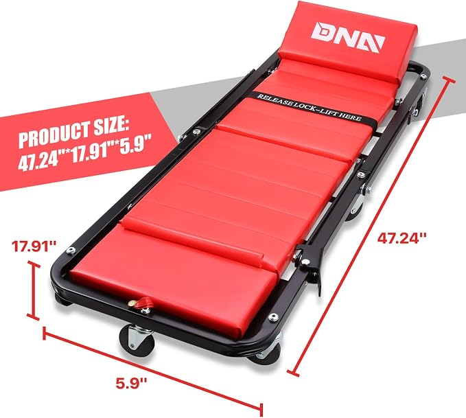 DNA Motoring TOOLS-00192 48" 2 IN 1 Folding Rolling Garage Shop Creeper Roller - Image 2