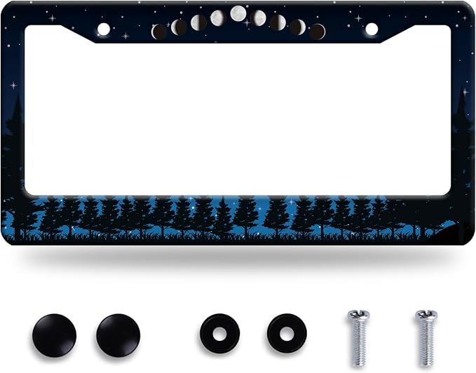 Moon Phase Forest Night License Plate Frame Moon License Plate Frames Stainless by BRAGHRTED