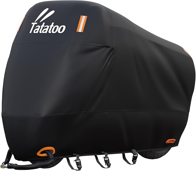 Motorcycle Cover Waterproof Outdoor, 300D Heavy Duty, UV & Rain Resistant by TATATOO