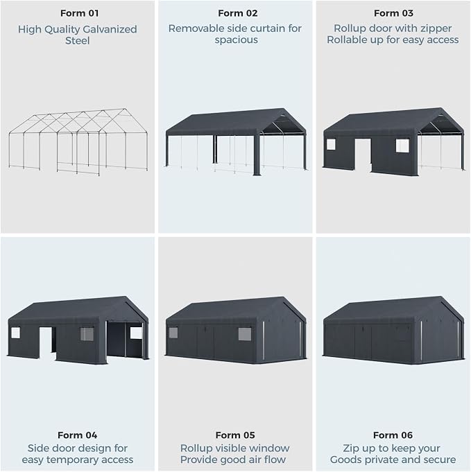 GREEN PARTY Carport, Waterproof & 12 Legs Car Canopy Portable Garage Shelter - Image 6