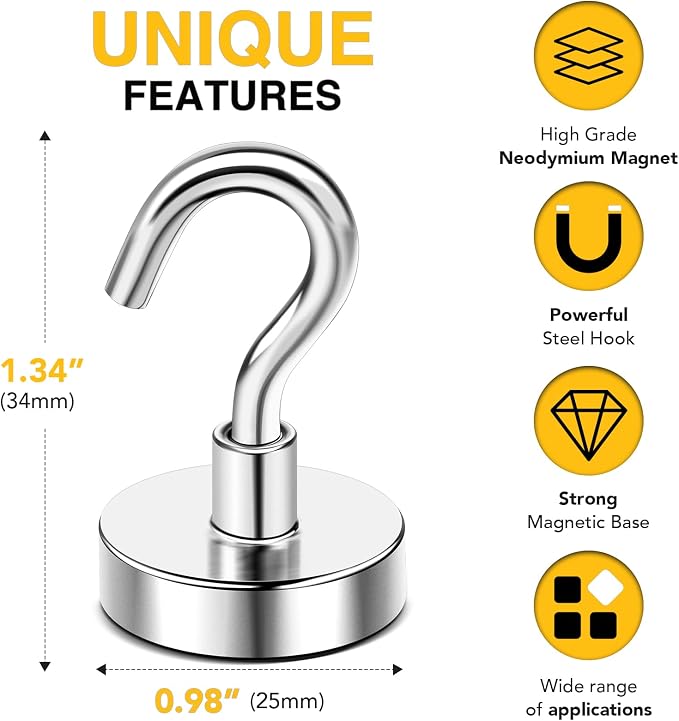 DIYMAG Magnetic Hooks, 80 LB Heavy Duty Strong Magnet - Image 2