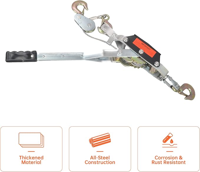 5 Ton Heavy Duty 3 Hook Steel Cable Dual Gear Power Puller Come Along Chain - Image 7