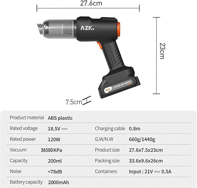 Car Vacuum Portable Cordless, 36500Pa High Power Suction & Blower, Wireless - Image 6