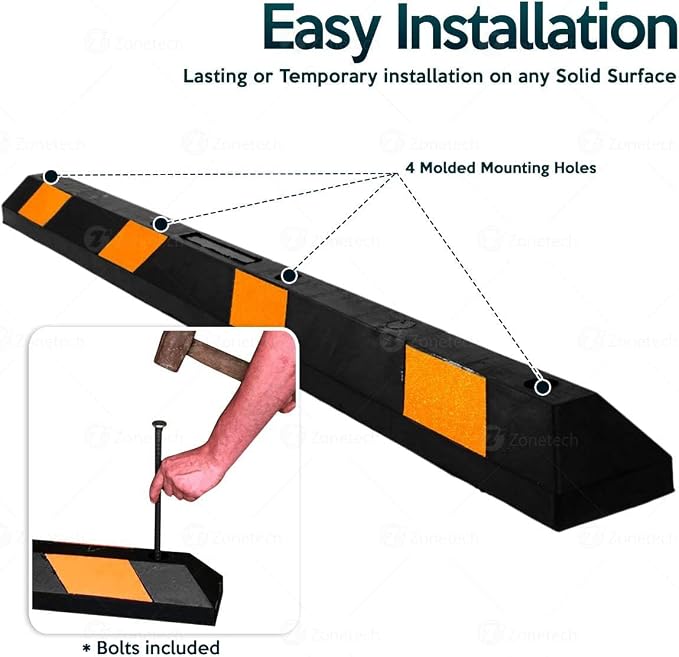 ZONETECH Large Heavy Duty Rubber Parking Curb – 72” Premium Quality Auto Garage - Image 5