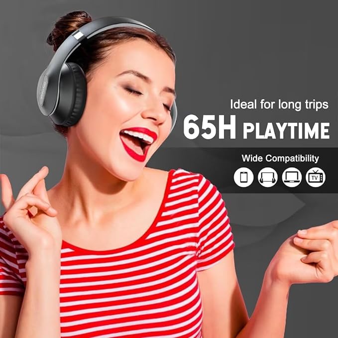 Wireless Bluetooth Headphones Over Ear, 65H Playtime HiFi Stereo Headset - Image 4