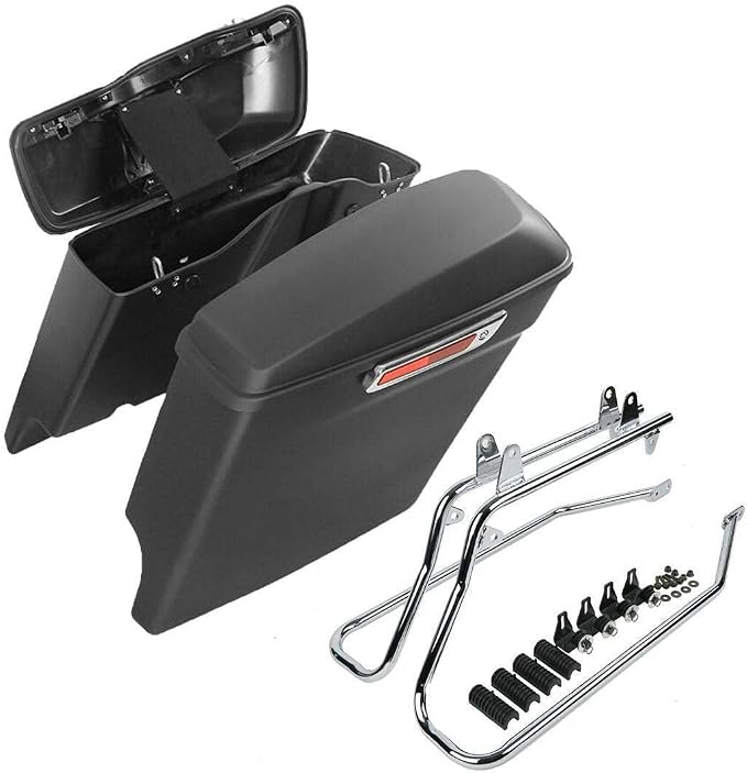XFMT Matte Black 5" Stretched Extended Saddlebags Hard Saddle Bags W/Chrome by XFMT