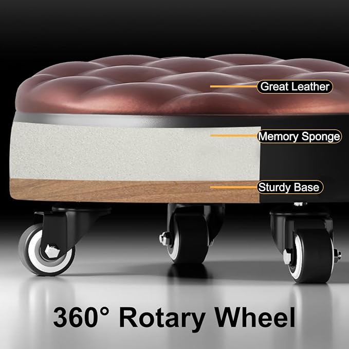 Low Roller Seat 13’’, PU Leather Low Seat Tool Heavy Duty - Image 4