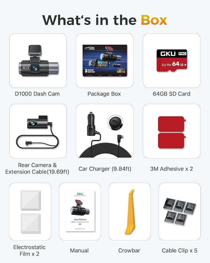 GKU 4K 3 Channel Dash Cam, 5.8GHz WiFi Built-in GPS, 4K+1080P+1080P Dash Cam - Image 9