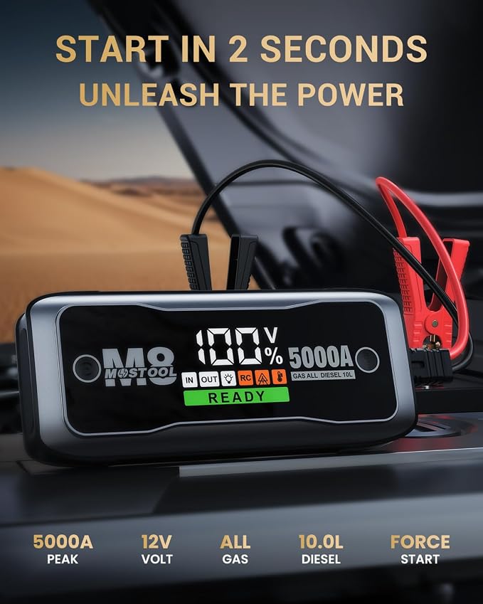 MOSTOOL M8 Car Jump Starter, 5000A Peak 12V Battery Jump Starter Power Pack - Image 2