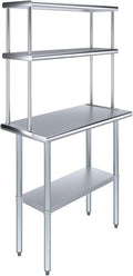 Amgood Stainless Steel Work Table Double Tier Overshelf | Metal Kitchen Prep by AmGood