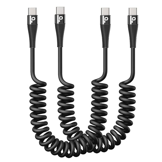 USB C to C Cable 100W 3FT for Car, Coiled USB C Cable Fast Charging for iPhone by PRAKIE