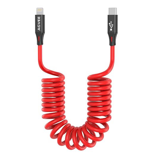 AGVEE 2 Pack 3ft Coiled Short USB-C to Lightning Charging Cable 30W PD Fast by AGVEE