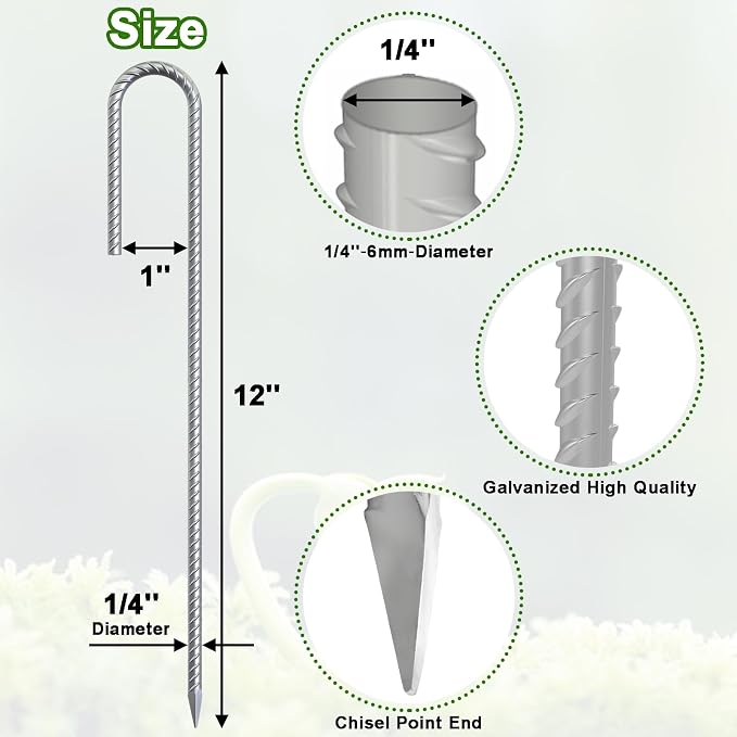 VVOKGO Rebar-Stakes-12-Inch J Hook Galvanized Tent Stakes Heavy Duty, Camping - Image 2