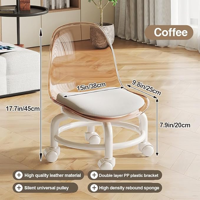 Low Rolling Stool with Wheels, Mini Rolling Garage Stool with Back Support - Image 2
