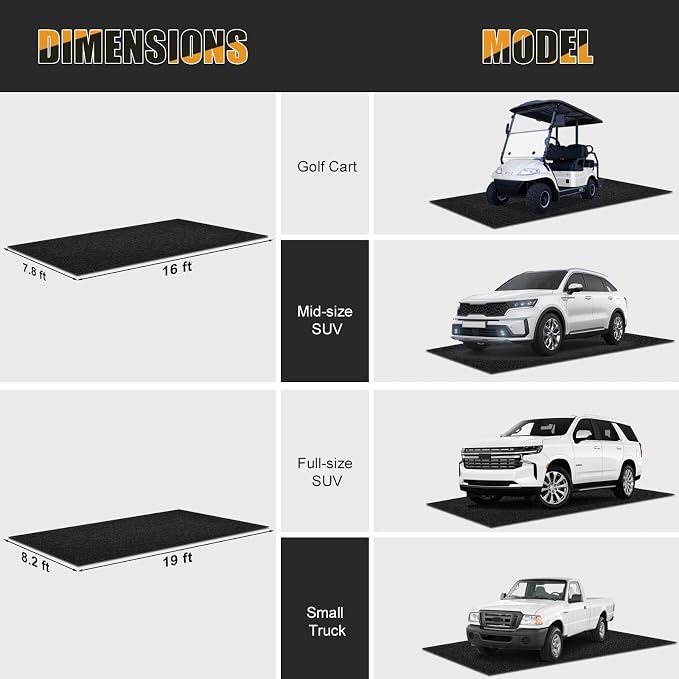 7.8x16 FT Garage Floor Mat for Golf Cart, Mid-Size SUV, Non-Slip Heavy Duty Oil - Image 2
