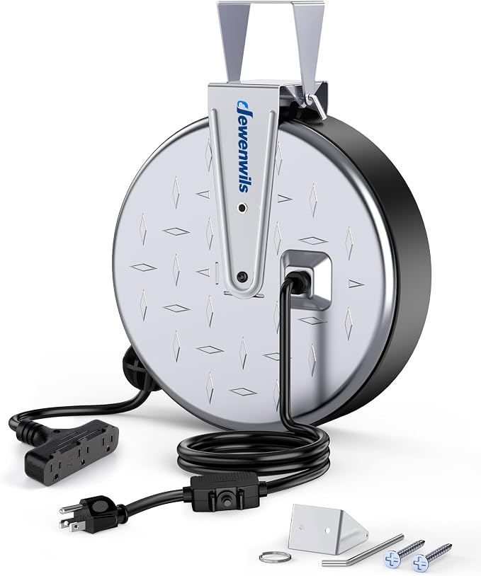 DEWENWILS 30 Ft Retractable Extension Cord Reel, Ceiling/Wall Mount 16/3 Gauge by DEWENWILS