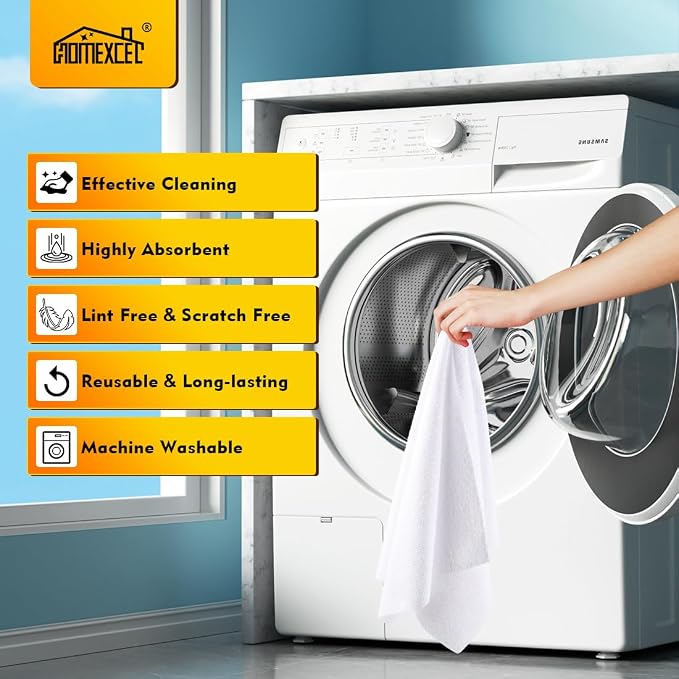 HOMEXCEL White Shop Towels 100 Pack, Reusable Microfiber Towels - Image 7