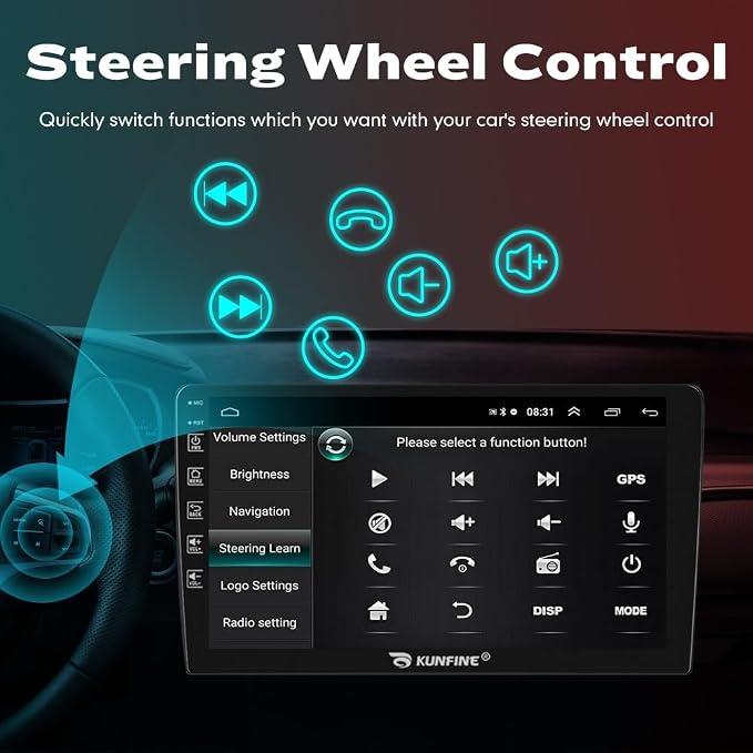 Kunfine Car Android Navigation Stereo GPS Radio Reverse Camera Display 9" IPS - Image 5