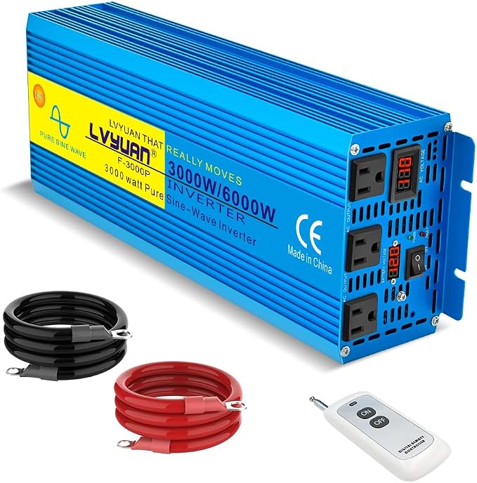 LVYUAN 3000 Watt Pure Sine Wave Inverter 12V to 110V 120V DC to AC by LVYUAN