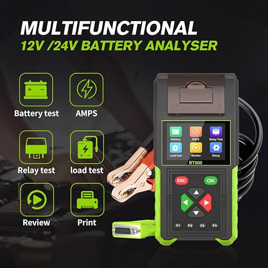 Automotive Battery Tester with Printer, 12V 24V Car Battery Load Tester and - Image 2
