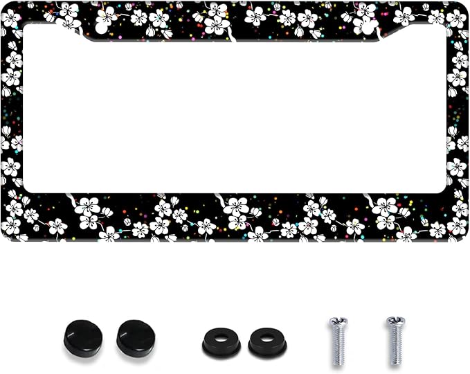 Personalized License Plate Frame White Cherry Blossoms Stainless Steel by Invincibleframe