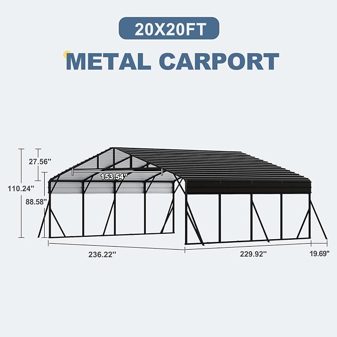 20x20 FT Metal Carport, Garage - Image 2