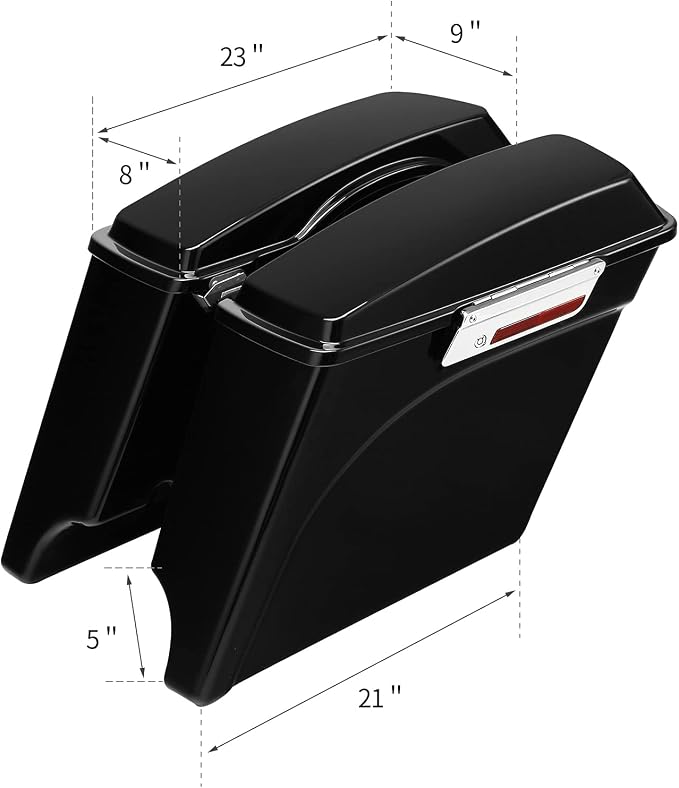 XFMT 5" Vivid Black Stretched Extended Hard Saddlebags W/Chrome Conversion - Image 4