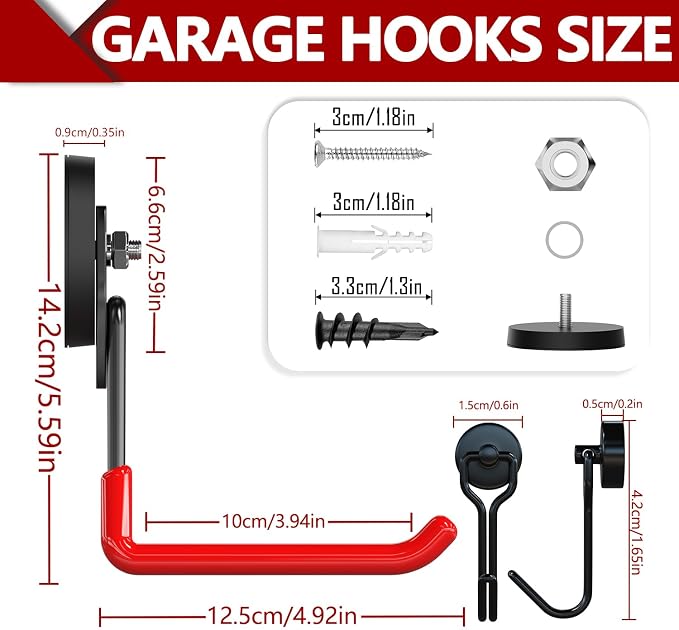 3-H Heavy Duty Magnet Garage Hooks 4 Pack, Extra Large Strong Magnetic Hooks - Image 3