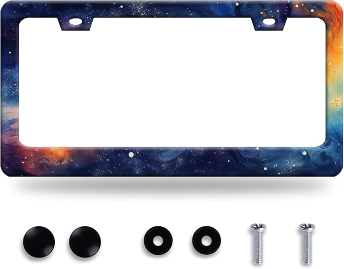 Watercolor Galaxy License Plate Frame Colorful Starry Sky License Plate by GORSNKYE