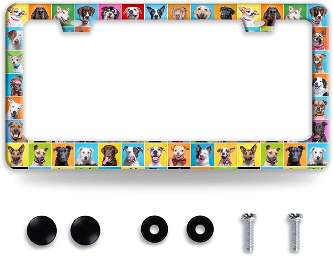 Dog License Plate Frame Puppy Pet License Plate Frames Funny Stainless Steel by BRAGHRTED