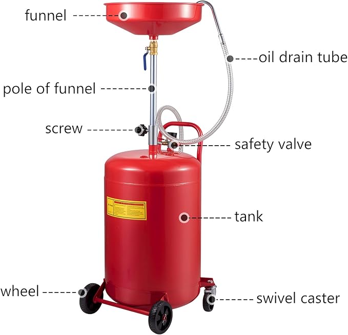 VEVOR 20-Gallon Waste Oil Drain Tank, Air Operated Portable Oil Drainer - Image 9