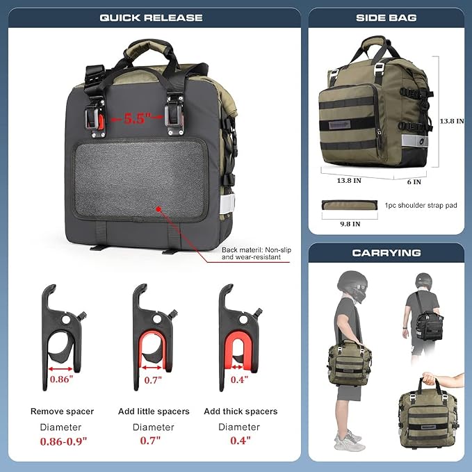Rhinowalk Motorcycle Saddlebag Waterproof Motor Luggage Pack Quick Release - Image 2