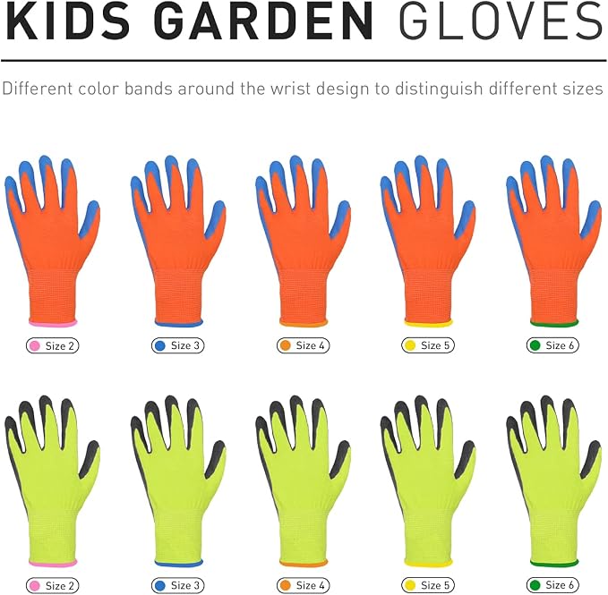 HANDLANDY 2 Pairs Kids Gardening Gripper Gloves, Foam Rubber Coated Children - Image 6