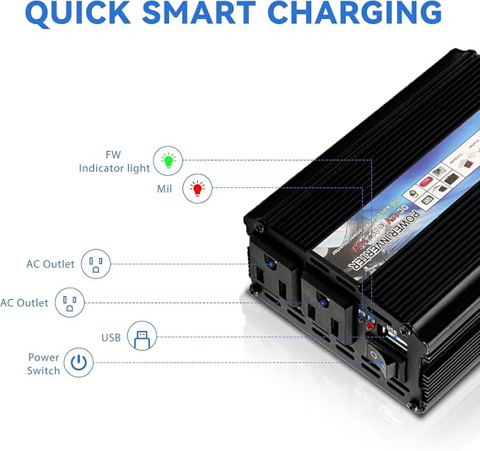 Power Inverter 1000W, Inverter 12v to 110v Car Power Inverters - Image 3