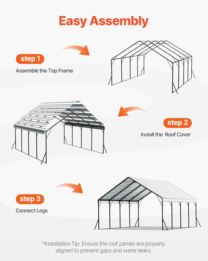 VEVOR Heavy Duty Metal Carport, 20 x 20 ft Outdoor Carport - Image 6