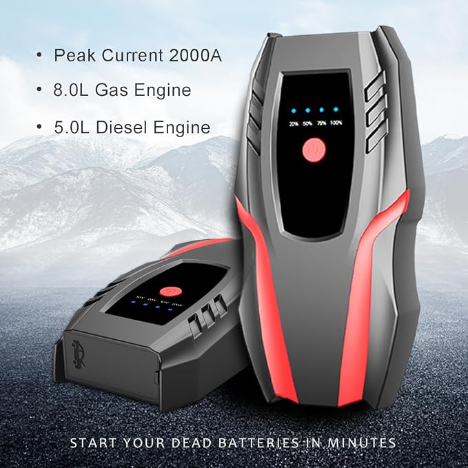 12v Auto Jump Starter Peak Current 2000A, Car Lithium Battery Charger Jumper - Image 2