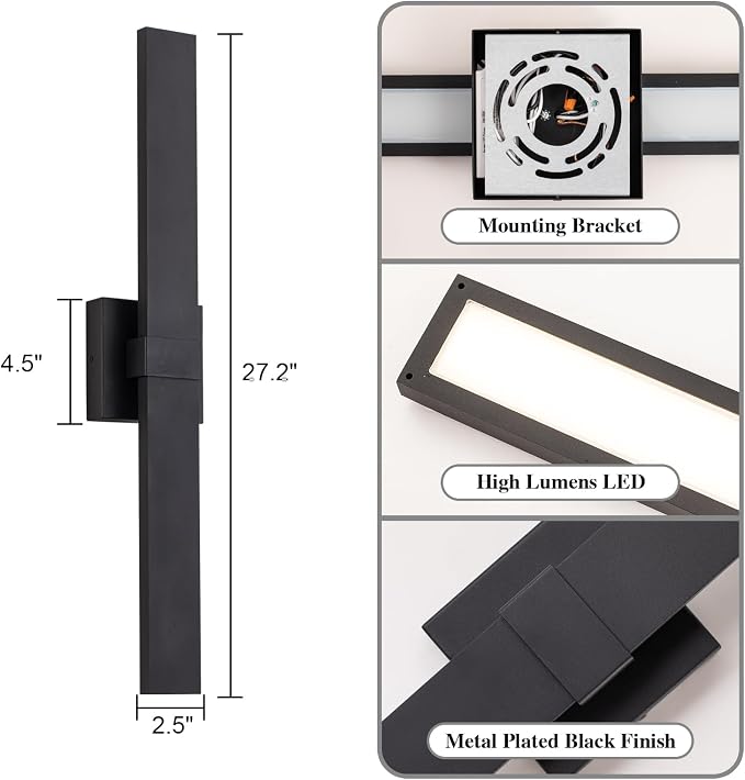 2-Pack Modern Outdoor Wall Light Exterior Black LED Patio Wall Light Fixture - Image 7