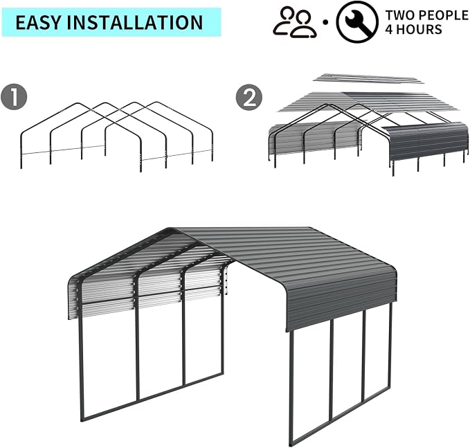 10x15 FT Metal Carport, Heavy Duty Car Port Canopy - Image 7