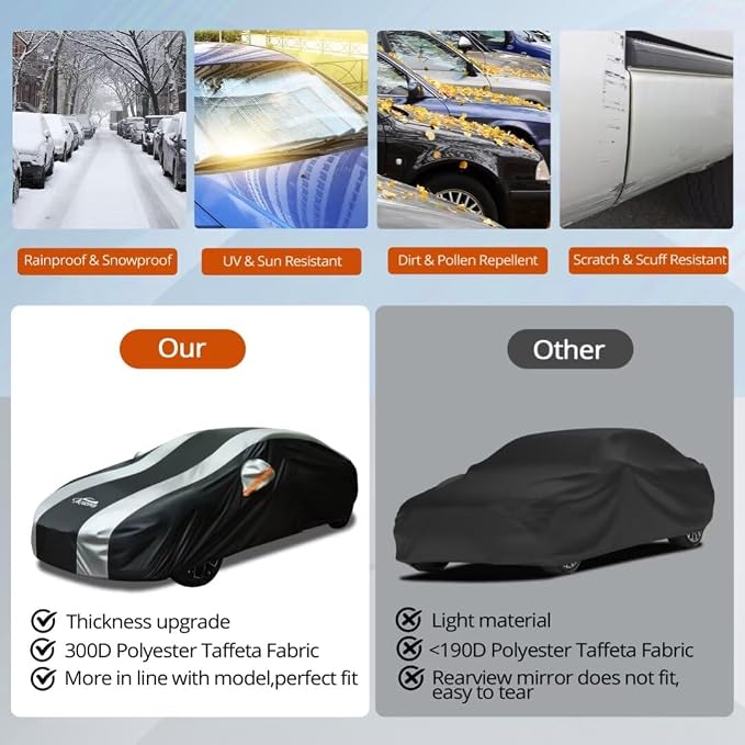 Waterproof Car Cover with Silver Stripe Design, Outdoor/Indoor Car Cover - Image 4
