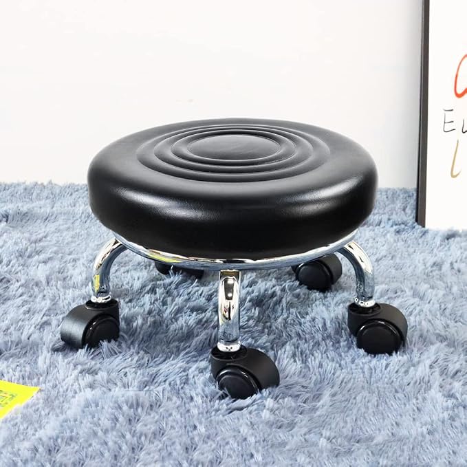 Modern Roller Seat PU Leather Low Round Rolling Stool 360 Swivel Small Stool - Image 2