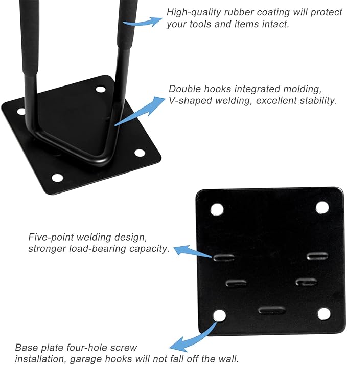 Garage Hook Hangers 2 Pcs, Shovel Holder Wall Mount, Rake Racks, Upgraded - Image 2