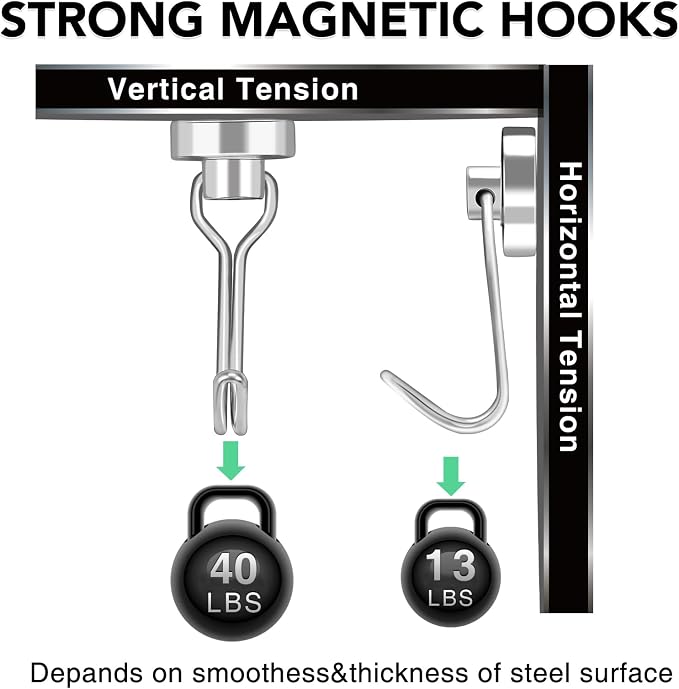 MIKEDE 12 Pack Magnetic Hooks, 40LB Heavy Duty Neodymium Magnet Hooks, Strong - Image 3