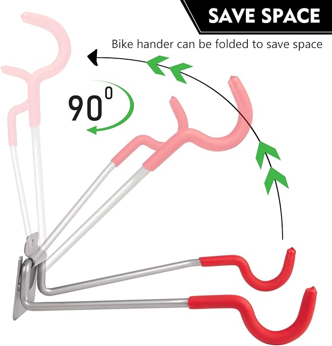 Bike Wall Mount Hangers，EVA Foam Padded Bicycle Hooks-Flip-Up Garage Bicycle - Image 2