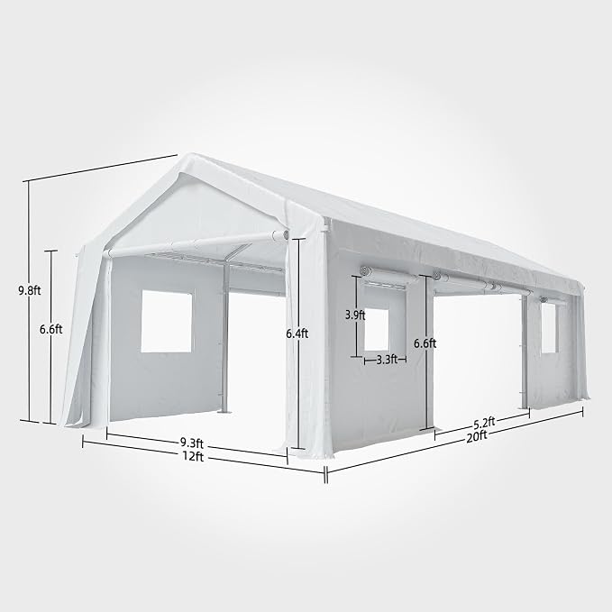 12x20ft Heavy Duty Carport Outdoor Canopy Portable Garage - Image 2