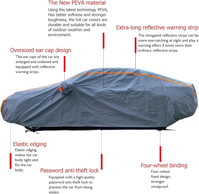 KEYOOG Universal Waterproof Heavy Weight Full Car Covers, Fit Sedan, All Weather - Image 6