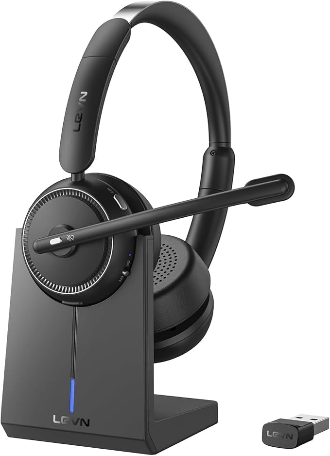 Wireless Headset with Mic for Work, Wireless Headphones with Mic for Work from by LEVN