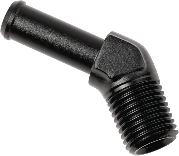 1/4 NPT Male to 3/8" Hose Barb Fitting Adapter 45 Degree Elbow Aluminum Black - Image 4