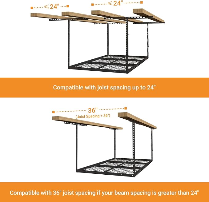 3x6ft Overhead Garage Storage Rack, Heavy Duty Metal Ceiling Shelf, 450lbs - Image 6