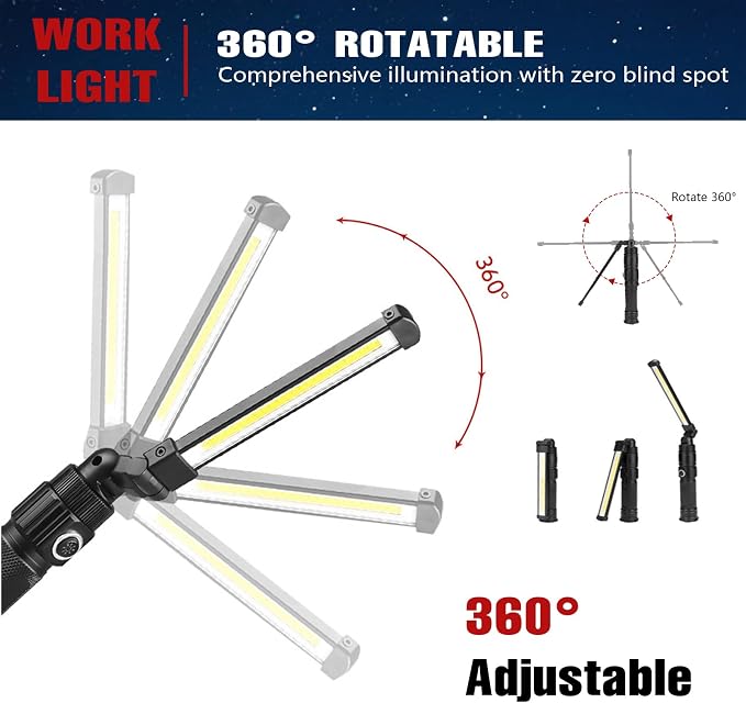 Rechargeable Work Light, 360° Rotate Design, Magnetic LED Work Light Foldable - Image 5